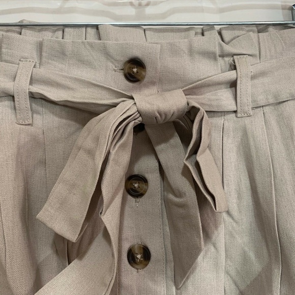Forever 21 Womens NWT Linen Blend Button Front Tie Belt Mini Skirt in Tan Small - Picture 2 of 3